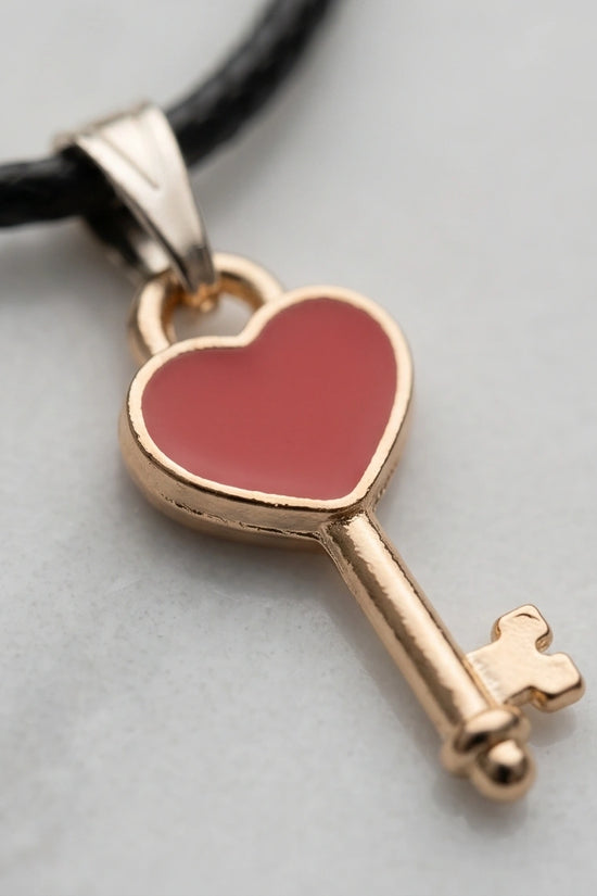 Gold and Red Heart Key Necklace