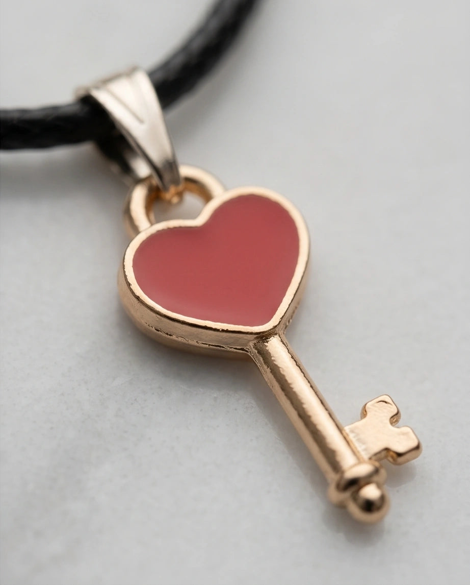 Gold and Red Heart Key Necklace