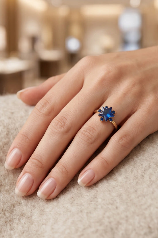 Gold Celestial Royal Blue Sapphire Star Ring