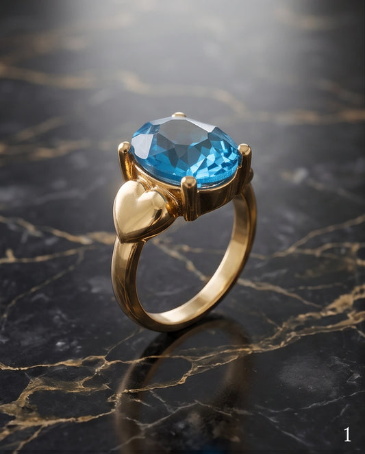 Gold Plated Sky Blue Topaz Oval Heart Accent Ring