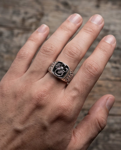 Black Enamel Scorpion Silver Ring
