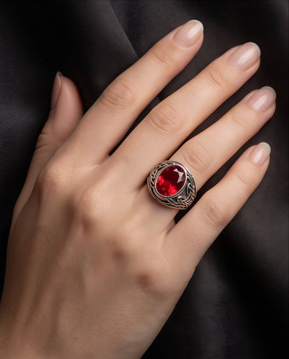 Ruby Gemstone Celtic Knotwork Silver Ring