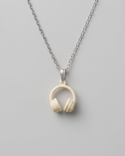 Cream White Headphones Enamel Pendant Necklace