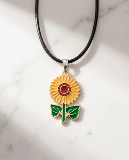 Vibrant Sunflower Enamel Pendant Necklace