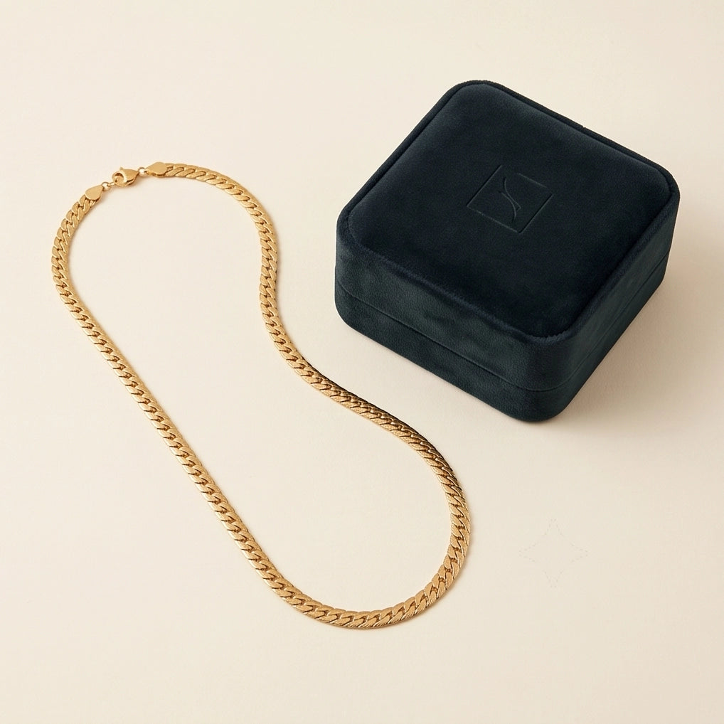 Textured Gold Cuban Link Chain Necklace