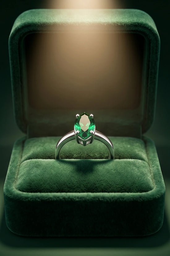 Sterling Silver Marquise-Cut Green Emerald Solitaire Ring