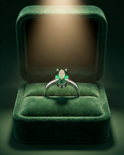 Sterling Silver Marquise-Cut Green Emerald Solitaire Ring
