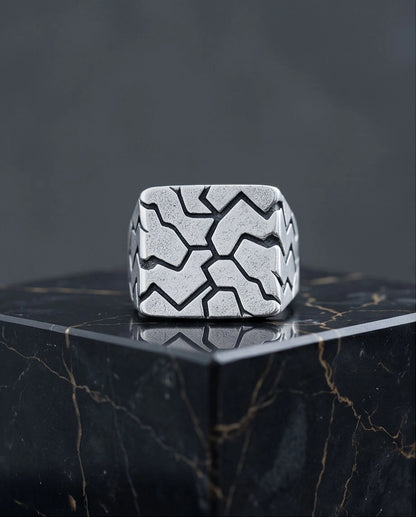 Matte Silver Geometric Mosaic Signet Ring