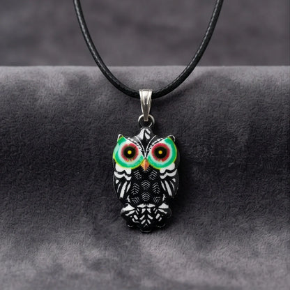 Mystic Green-Eyed Tribal Owl Pendant Necklace