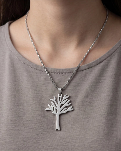 Silver Tree of Life Cutout Pendant Necklace