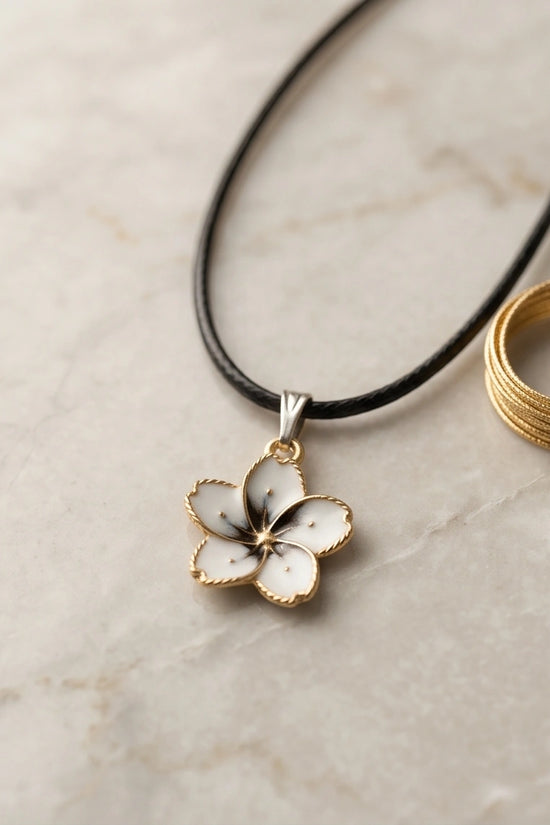 Gold and White Blossom Pendant Necklace