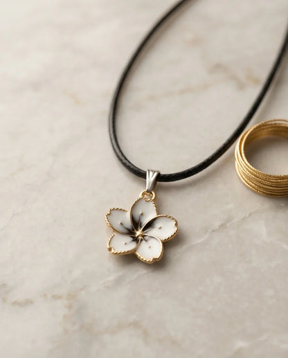 Gold and White Blossom Pendant Necklace