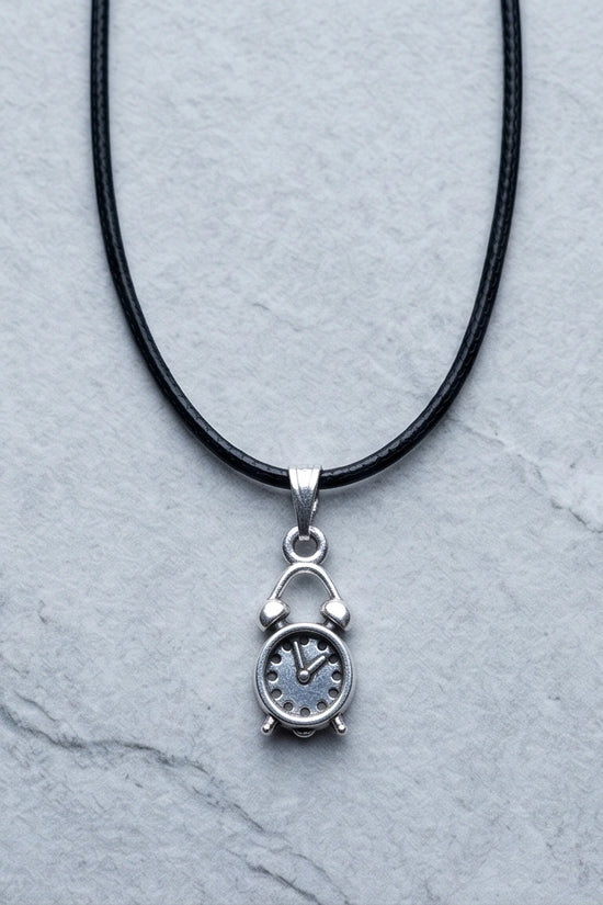 Silver Retro Alarm Clock Pendant Necklace