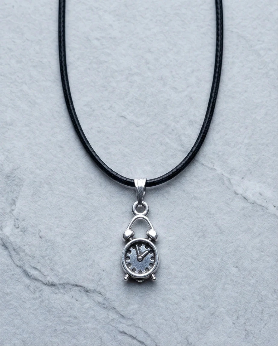 Silver Retro Alarm Clock Pendant Necklace