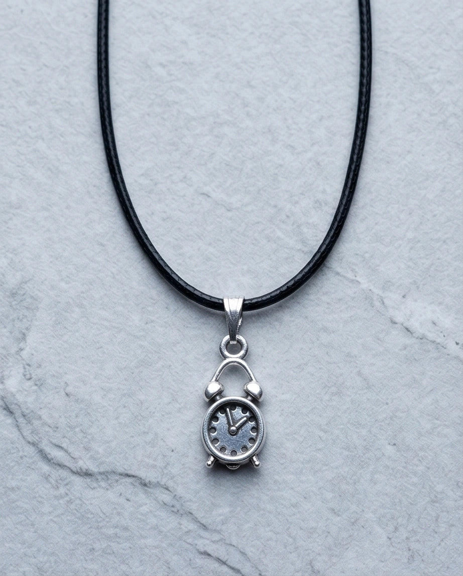Silver Retro Alarm Clock Pendant Necklace
