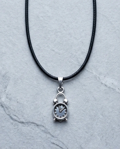 Silver Retro Alarm Clock Pendant Necklace