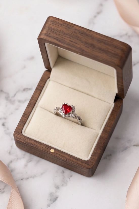 Vintage Heart Ruby & Diamond Accent Ring