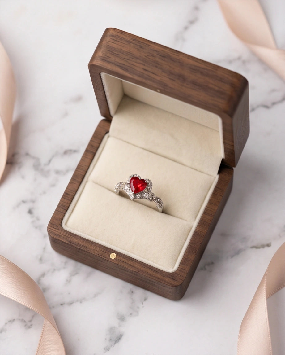 Vintage Heart Ruby & Diamond Accent Ring