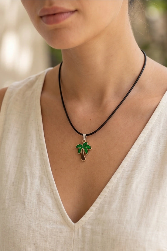 Gold and Green Palm Tree Necklace