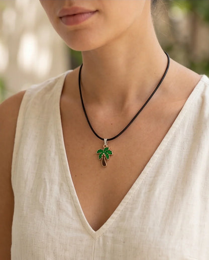 Gold and Green Palm Tree Necklace