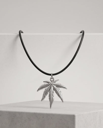 Silver Leaf Pendant Cord Necklace