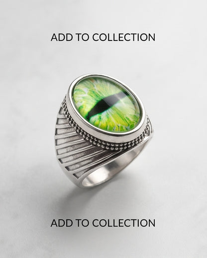 Emerald Serpent Eye Beaded Silver Ring