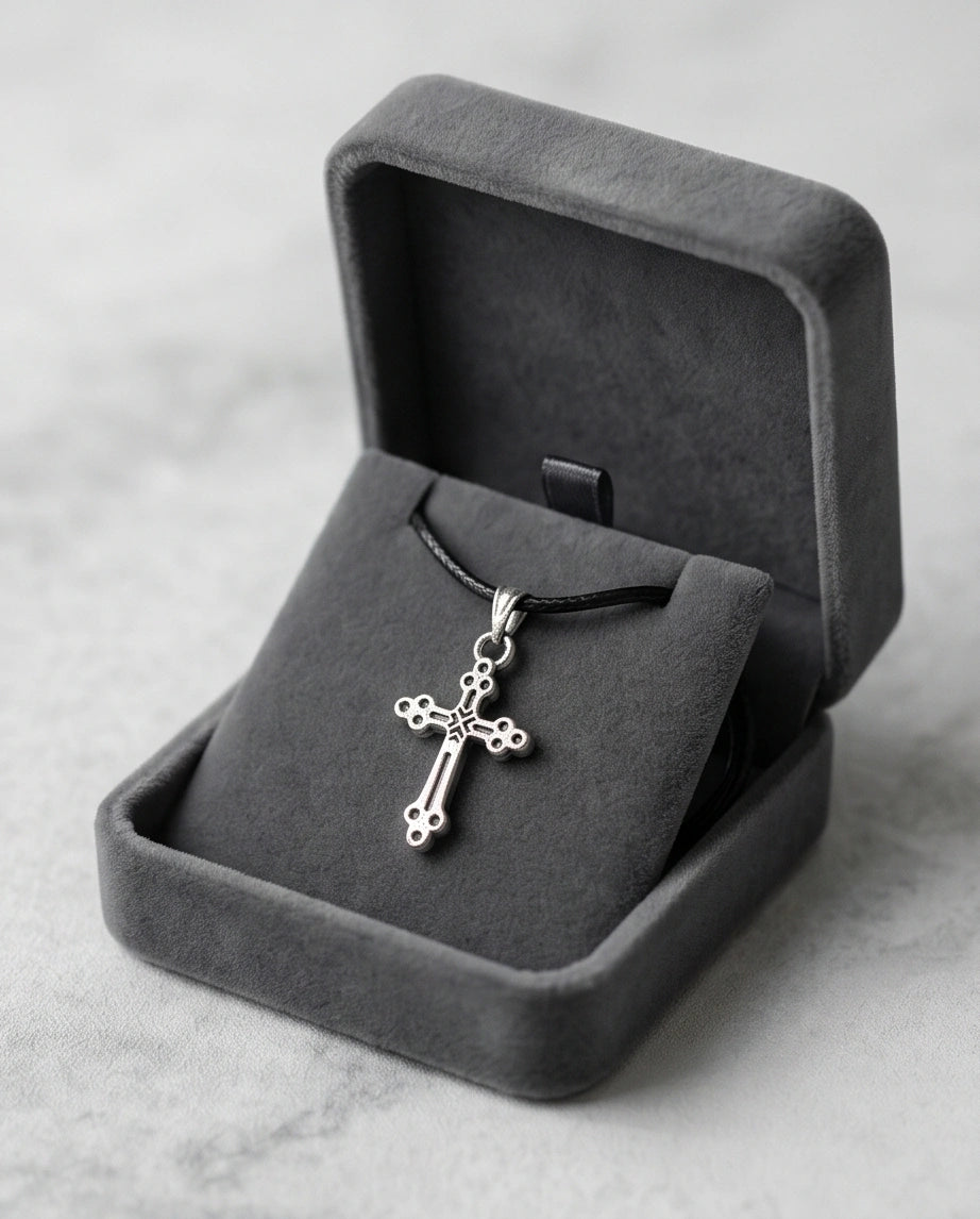 Silver Detailed Decorative Cross Necklace