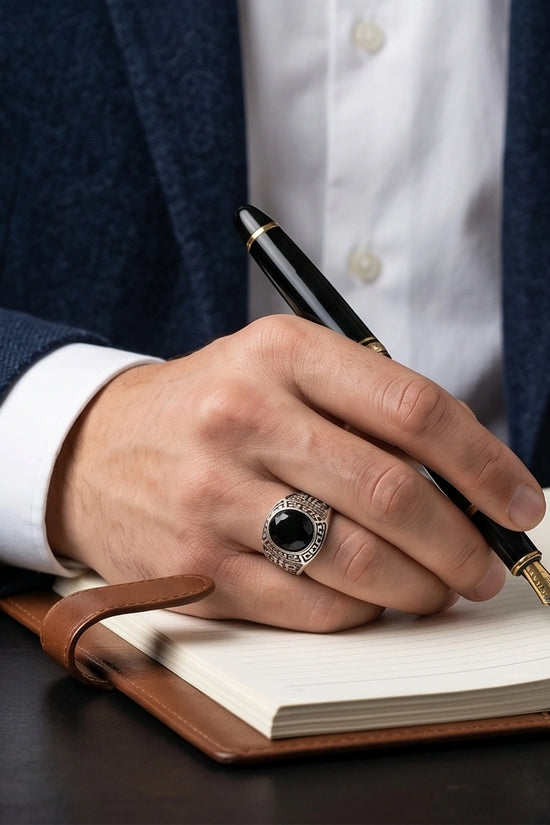 Vintage Black Onyx Military Signet Ring