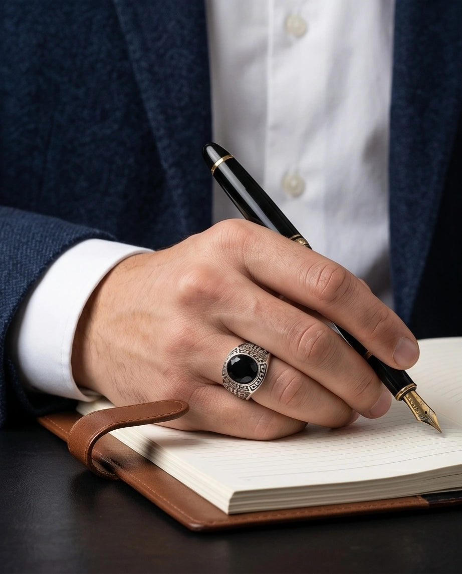 Vintage Black Onyx Military Signet Ring