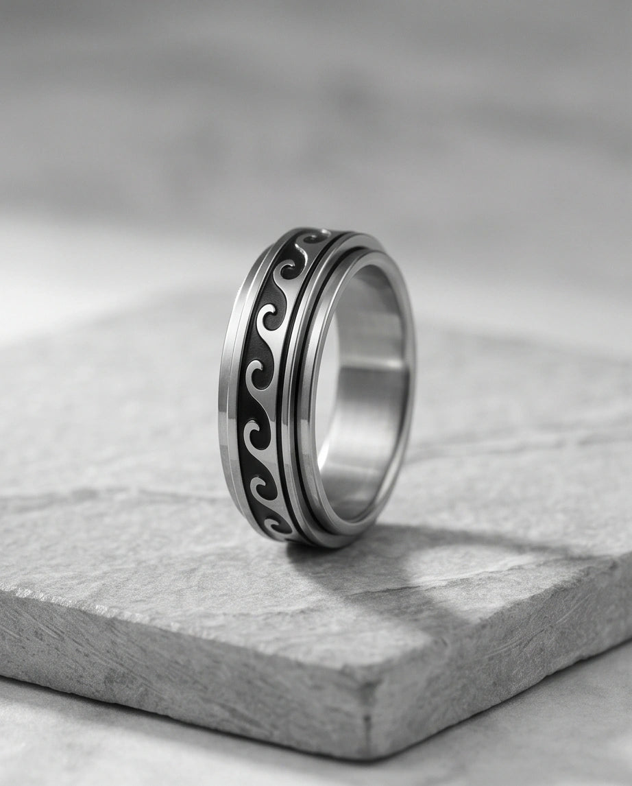 Minimalist Ocean Wave Engraved Band Ring
