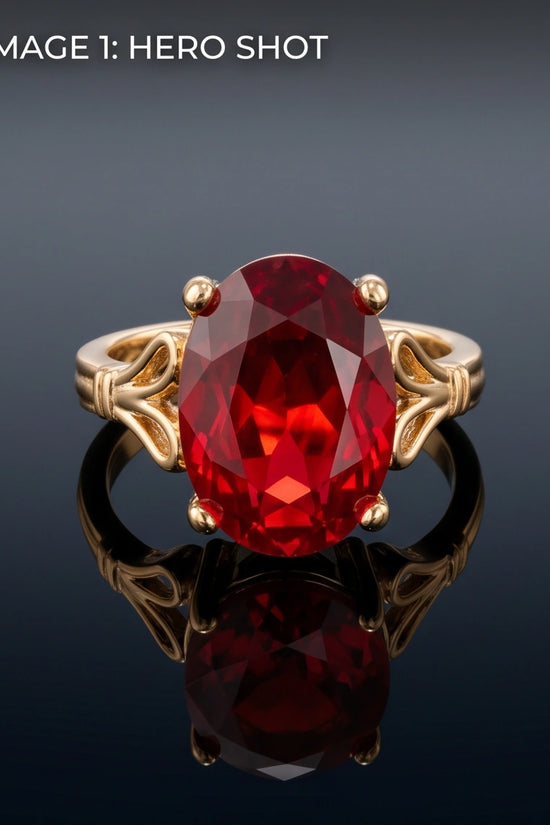 Gold Plated Crimson Ruby Oval Filigree Ring