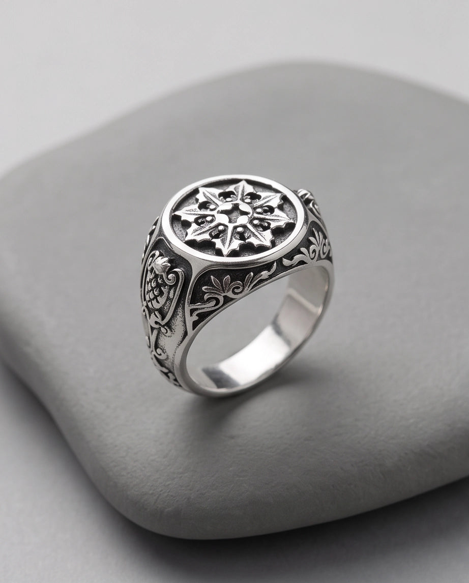 Astral Compass Heraldic Signet Ring