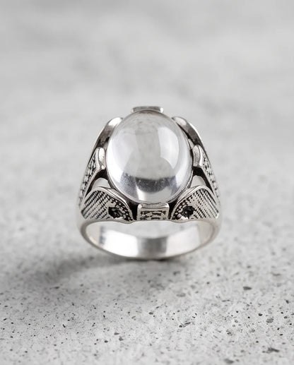 Lunar Cabochon Textured Signet Ring