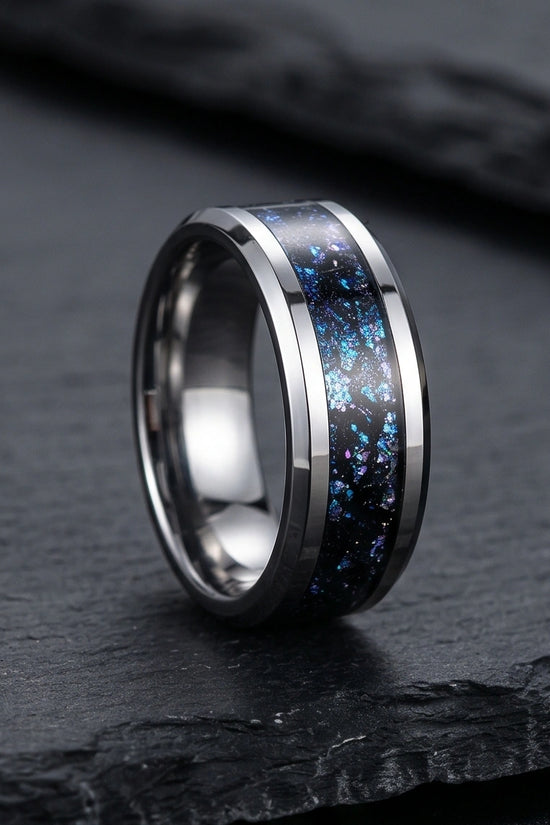 Nebula Opal Inlay Silver Band Ring