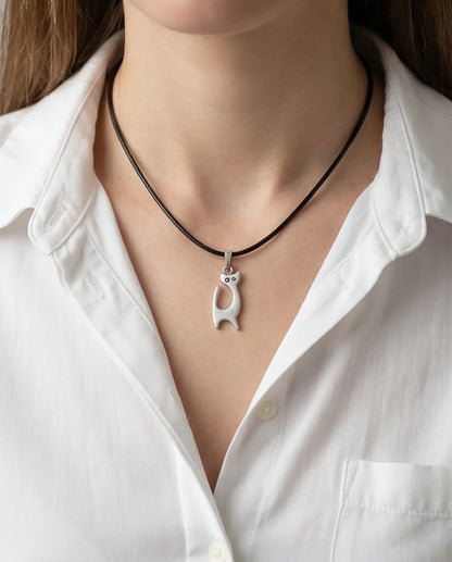 The Mystic Silhouette: Minimalist Matte Silver Cat Pendant Necklace