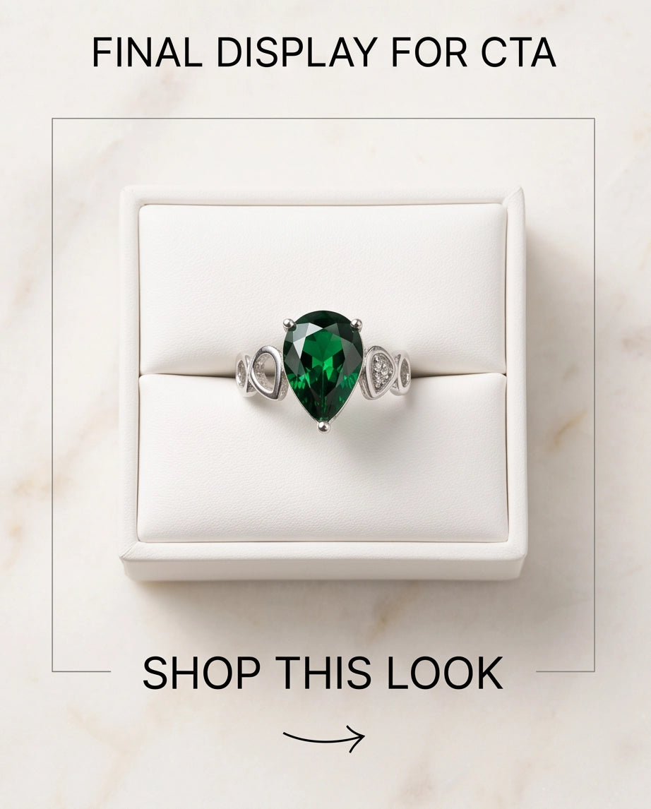 Emerald Gemstone Prong-Set Teardrop Loop Silver Ring