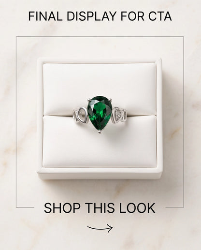 Emerald Gemstone Prong-Set Teardrop Loop Silver Ring