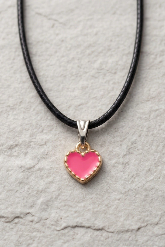 Gold and Pink Beaded Heart Necklace