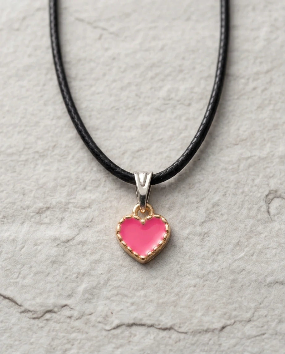 Gold and Pink Beaded Heart Necklace
