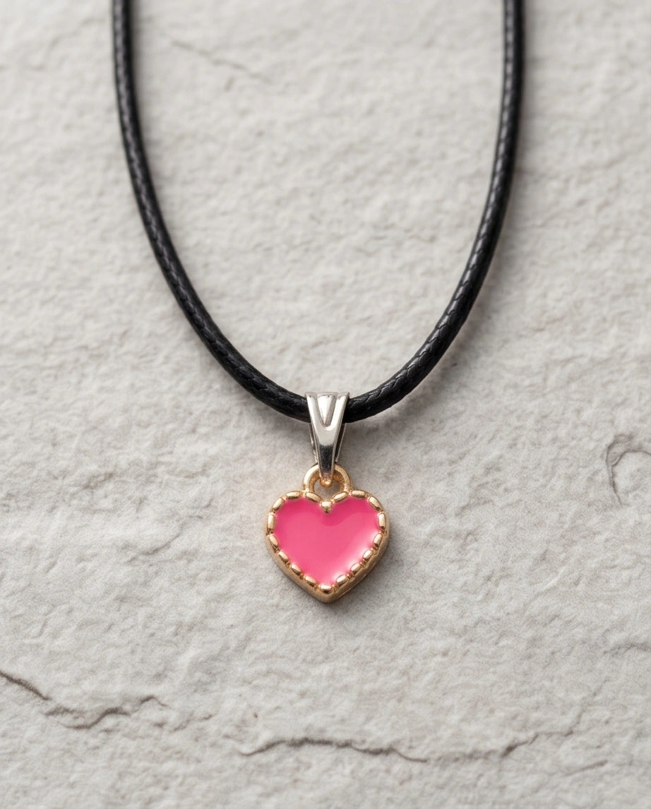 Gold and Pink Beaded Heart Necklace