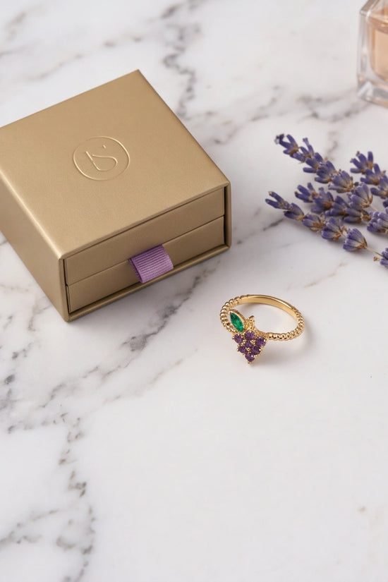 Golden Amethyst Grape Vine Ring