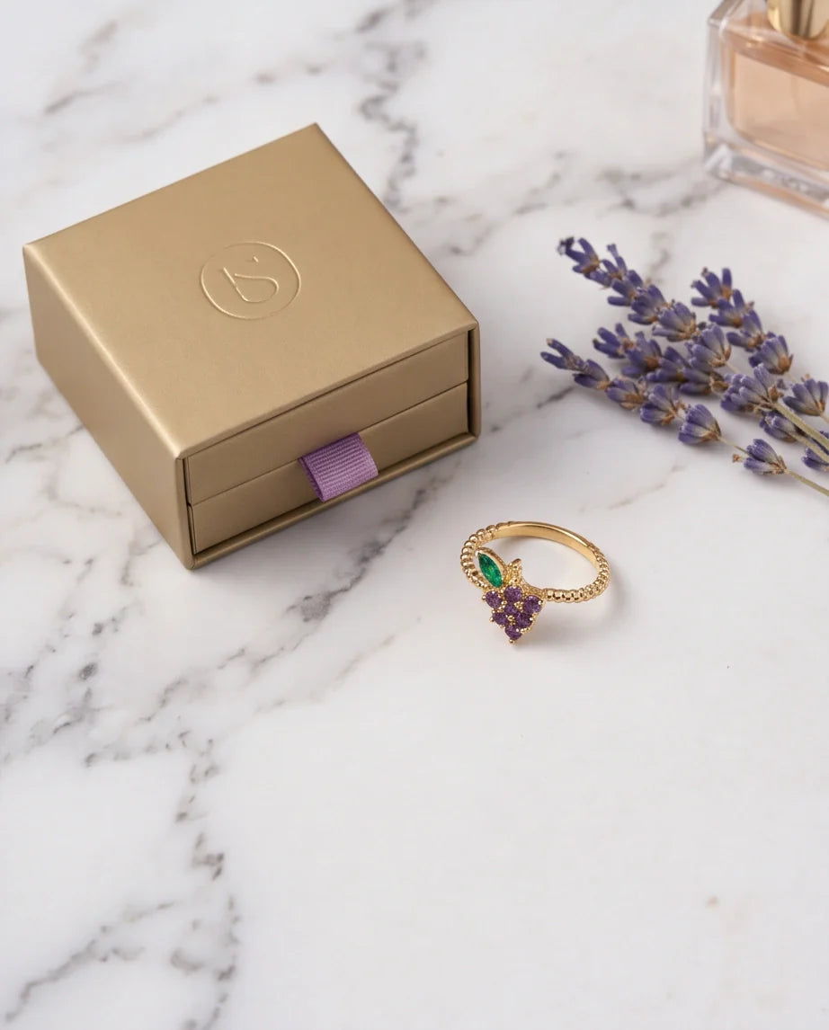 Golden Amethyst Grape Vine Ring