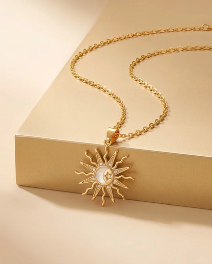 Gold Celestial Sun Moon Star Pendant Necklace