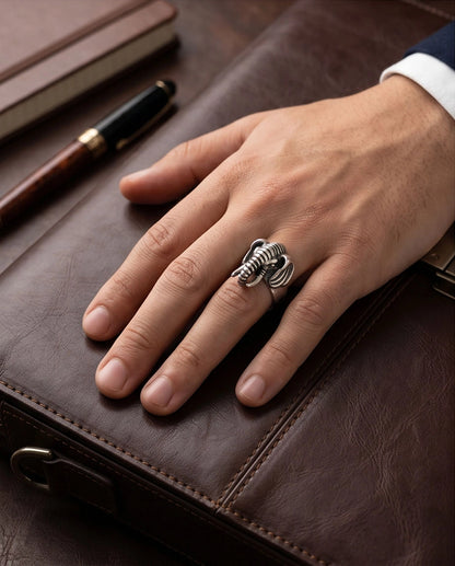 Oxidized Silver Sculpted Elephant Signet Ring