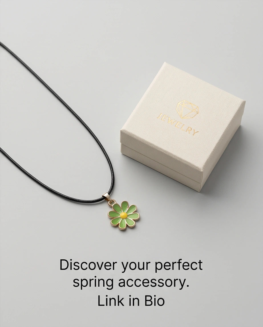 Gold and Light Green Daisy Necklace