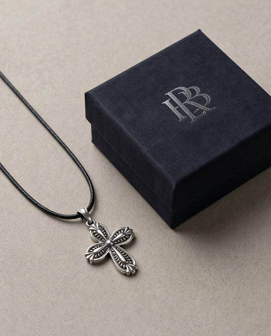 Silver Textured Petal Cross Necklace