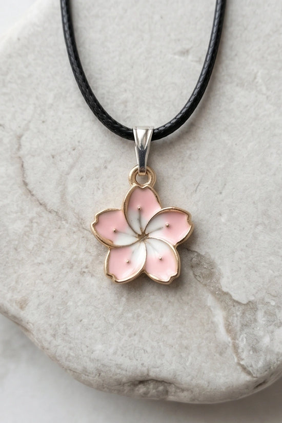 Blushing Cherry Blossom Enamel Pendant Necklace