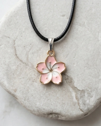 Blushing Cherry Blossom Enamel Pendant Necklace