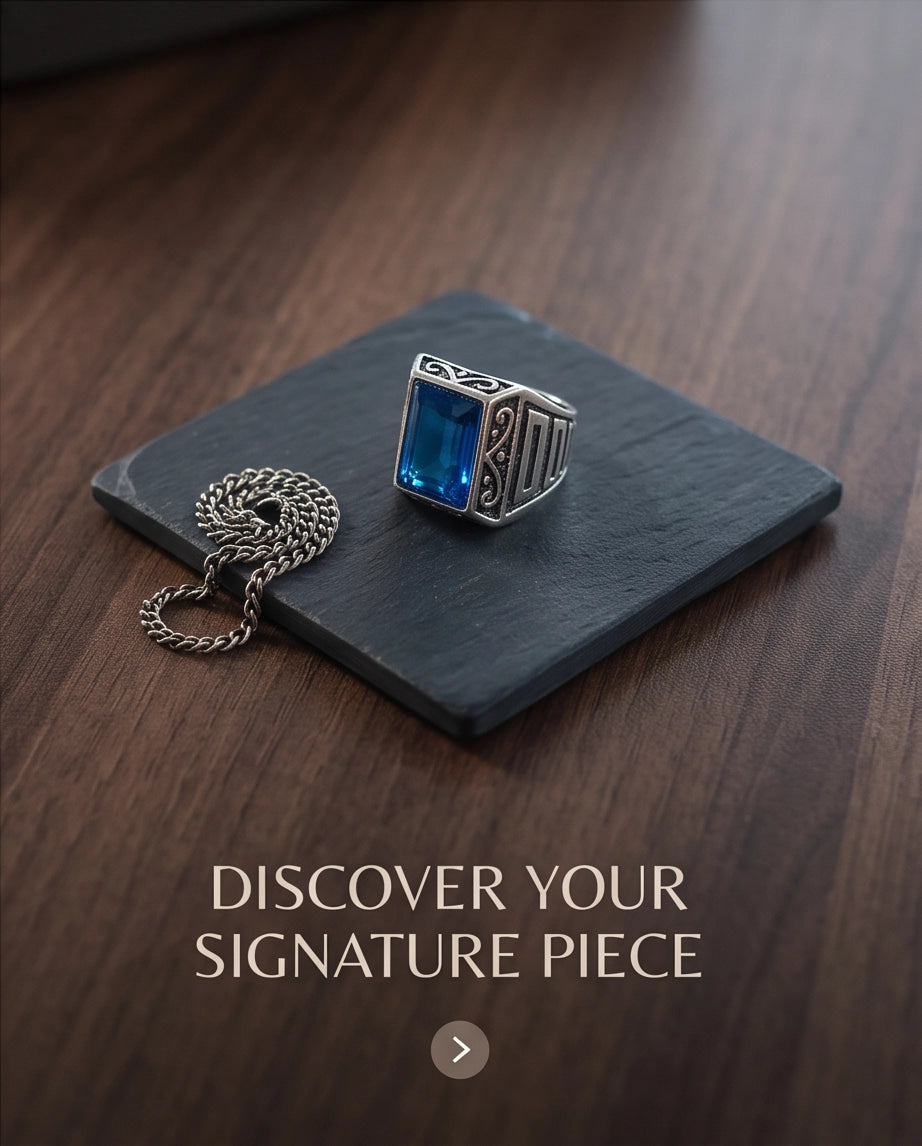Sapphire Gemstone Rectangular Filigree Bezel Silver Ring