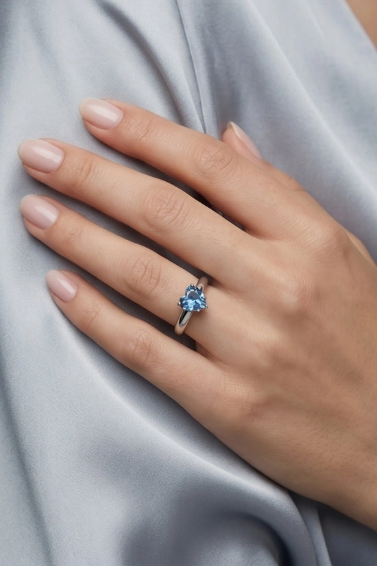 Sterling Silver Heart-Cut Blue Topaz Solitaire Ring